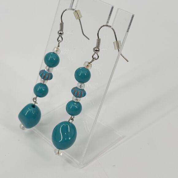 Lot of 5 Pairs of Earrings, Silver-Toned, Drop, Dangle, and Hand-Painted Designs - Picture 5 of 11